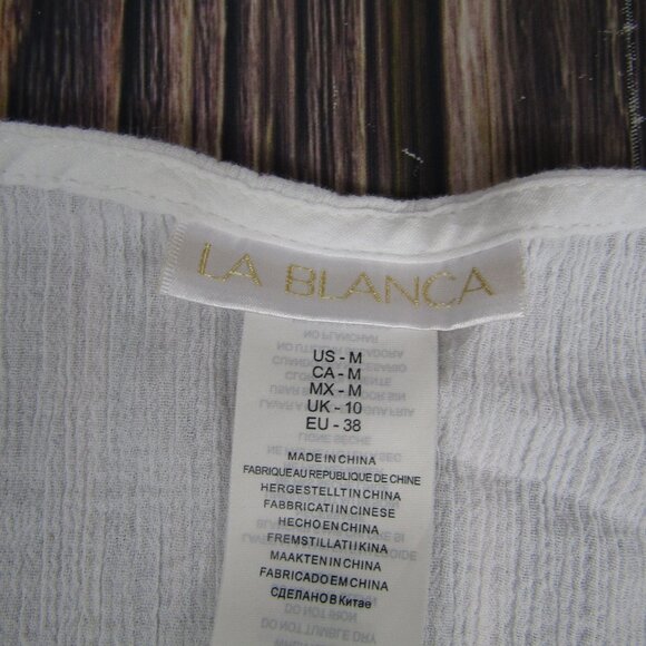 La Blanca Tunic Cover Up Womens Medium White Crochet Lace Beach Cotton Swim - Picture 2 of 7